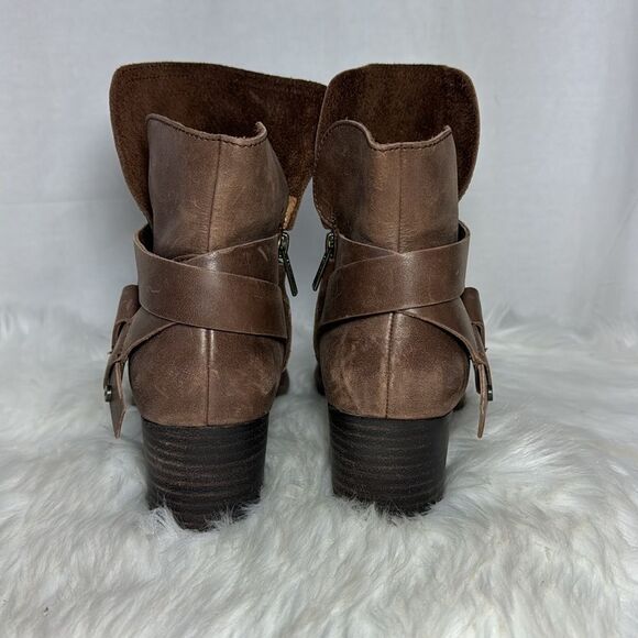 UGG Elysian Brown Distressed Leather Strappy Ankle Booties Sz 8 - Picture 3 of 8